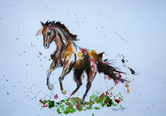 ''Vrije uitloop paard''. A4, watercolours [sold]