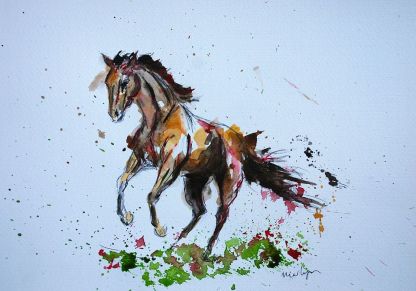 ''Vrije uitloop paard''. A4, watercolours [sold]