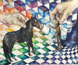 Paard Verzameld Collective ''Spanish horse'' - ''Playing Around II''. A3, watercolours [available]