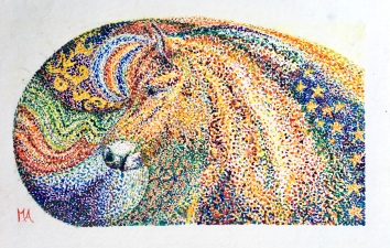 Paard Verzameld Collective ''Pointillism II''. A5, watercolours [available]