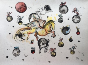 Paard Verzameld Collective ''Whimsical''. A4, mixed media [availablel]