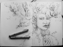 ''Bird of the girl - sketch''. Double page A4 sketchbook [private collection]
